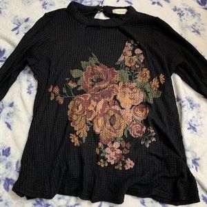 black floral choker v neck